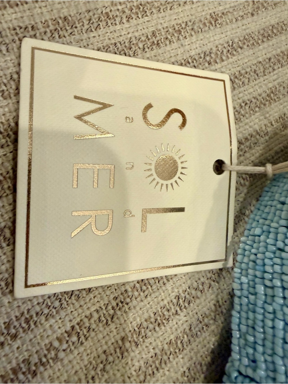 New Release Sol & Mer Beaded Bag Pasta Bowl & Fork in Light Blue and Cream - Picture 5 of 5
